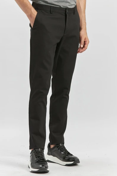 Siyah Pamuklu Yandan Cepli Casual Slim Fit Chino Pantolon 1003240168 - Resim 4