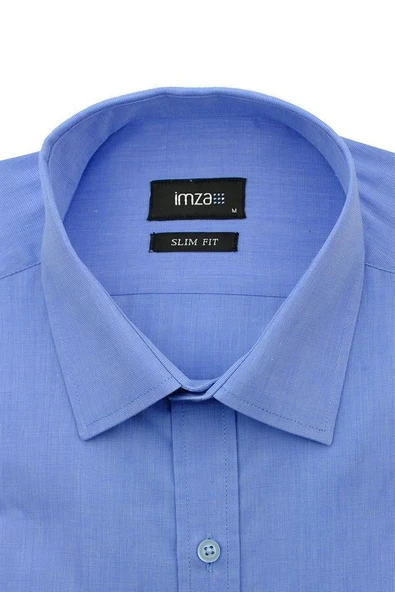 Mavi Uzun Kol Filafil Sert Yaka  Slim Fit Dar Kesim Basic Gömlek 1004210008 - Resim 2