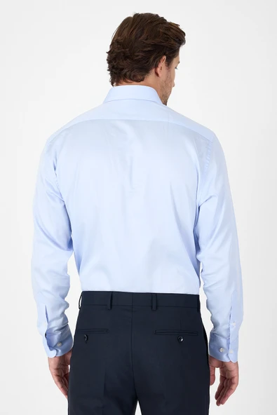 Mavi Sert Yaka Düz Classic %100 Pamuk Comfort Fit Gömlek 1004250323 - Resim 5