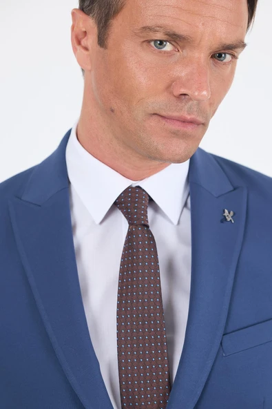 Lacivert Kırlangıç Yaka Kelebek Astar 6 Drop Slim Fit   Beli Lastikli Takım Elbise 1001250176 - Resim 4