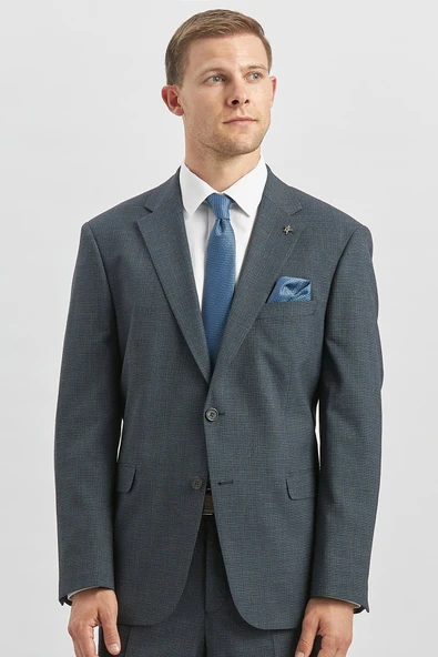 Koyu Lacivert Kendinden Mono Yaka 2 Düğme 4 Drop Comfort Fit Classic Takım Elbise 1001240182 - Resim 3