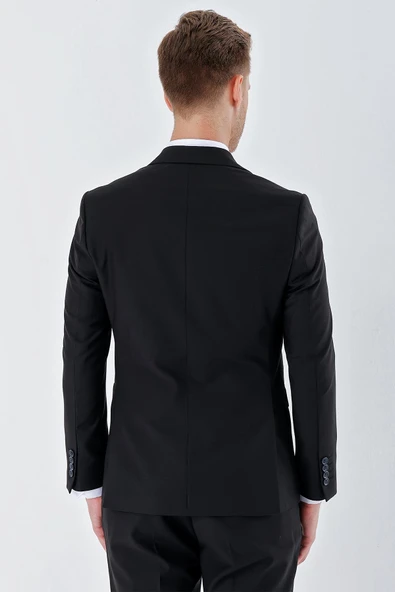 Siyah Gabardin Kırlangıç Yaka 6 Drop Slim Fit Dar Kesim Basic Takım Elbise 1001245011 - Resim 7