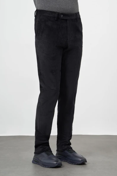 Siyah Pamuklu Yandan Cepli Comfort Fit Kadife Pantolon 1003245160 - Resim 4