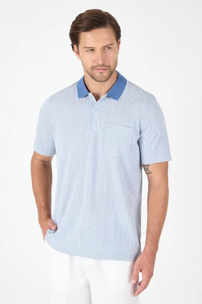 Mavi Kısa Kol Polo Yaka Cepli Classic Standart Beden Tişört 1011250171 - Resim 3