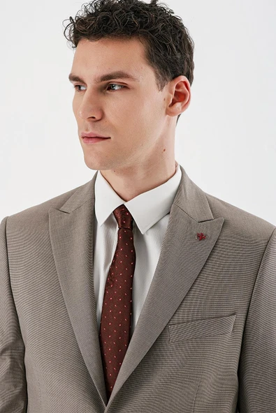 Camel Filafil Kırlangıç Yaka Çift Yırtmaç 6 Drop Slim Dar Kesim Klasik Takım Elbise 1001240162 - Resim 7