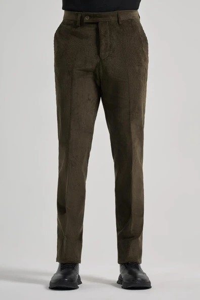 Koyu Haki Pamuklu Yandan Cepli Comfort Fit Kadife Pantolon 1003245160 ürün görseli