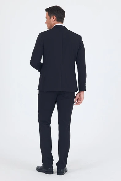 Siyah Kırlangıç Yaka Kelebek Astar 6 Drop Slim Fit   Beli Lastikli Takım Elbise 1001250176 - Resim 3