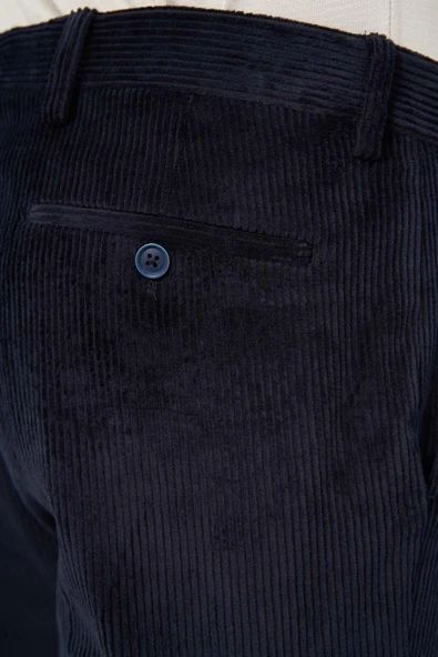 Koyu Lacivert Pamuklu Yandan Cepli Comfort Fit Kadife Pantolon 1003245160 - Resim 4