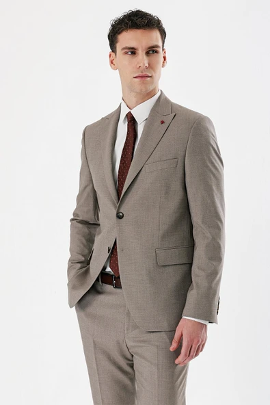 Camel Filafil Kırlangıç Yaka Çift Yırtmaç 6 Drop Slim Dar Kesim Klasik Takım Elbise 1001240162 - Resim 3