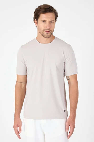 Açık Bej Kısa Kol Bisiklet Yaka Cepsiz Pamuklu Casual Slim Fit Tişört 1011250165 ürün görseli