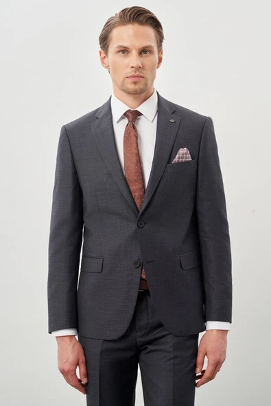 Koyu Antrasit Mono Yaka 6 Drop Comfort Fit Classic Takım Elbise 1001245162 - Resim 2