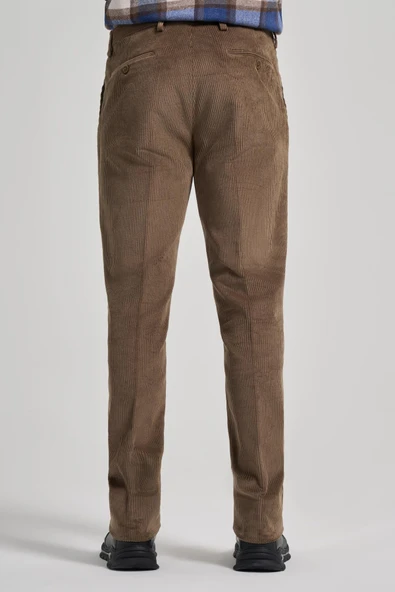 Koyu Bej Pamuklu Yandan Cepli Comfort Fit Kadife Pantolon 1003245160 - Resim 5