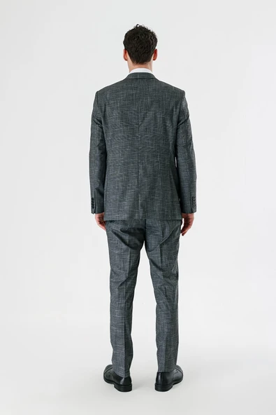 Siyah Ekoseli Mono Yaka Likralı 6 Drop Comfort Fit Rahat Kesim Klasik Takım Elbise 1001240165 - Resim 8