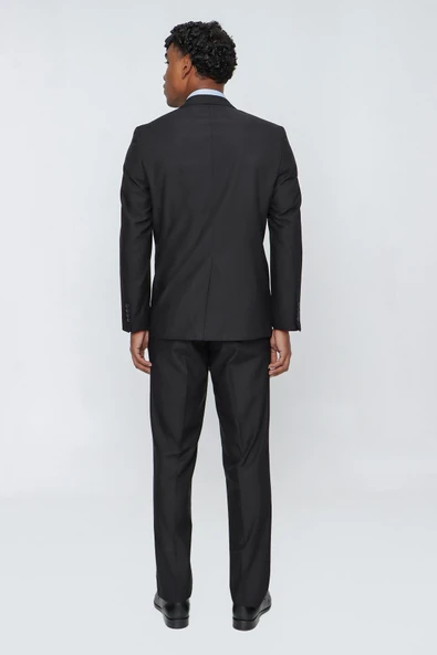 Siyah Düz Gabardin Mono Yaka 2 Düğme 6 Drop Comfort Fit Basic Takım Elbise 1001250009_001 - Resim 5