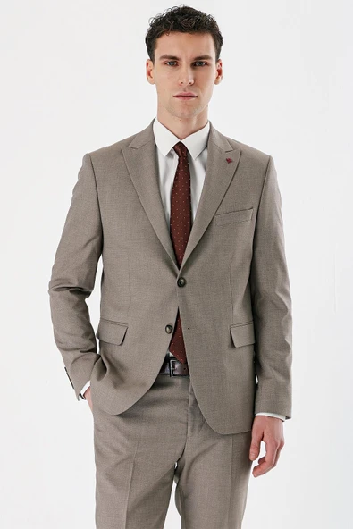 Camel Filafil Kırlangıç Yaka Çift Yırtmaç 6 Drop Slim Dar Kesim Klasik Takım Elbise 1001240162 - Resim 4