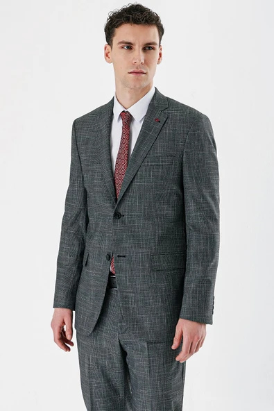 Siyah Ekoseli Mono Yaka Likralı 6 Drop Comfort Fit Rahat Kesim Klasik Takım Elbise 1001240165 ürün görseli