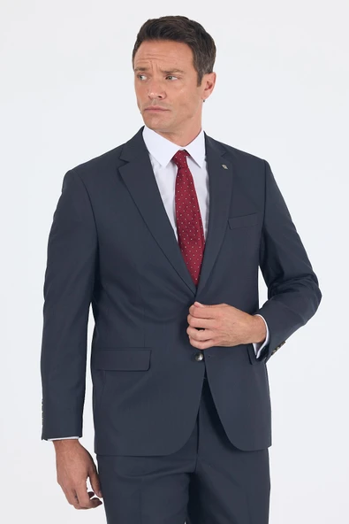 Koyu Antrasit Mono Yaka Bez Ayağı Tam Astar Pamuklu 4 Drop Comfort Fit Classic Takım Elbise 1001250178 - Resim 2