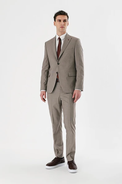 Camel Filafil Kırlangıç Yaka Çift Yırtmaç 6 Drop Slim Dar Kesim Klasik Takım Elbise 1001240162 - Resim 6