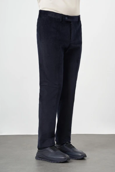 Koyu Lacivert Pamuklu Yandan Cepli Comfort Fit Kadife Pantolon 1003245160 - Resim 2