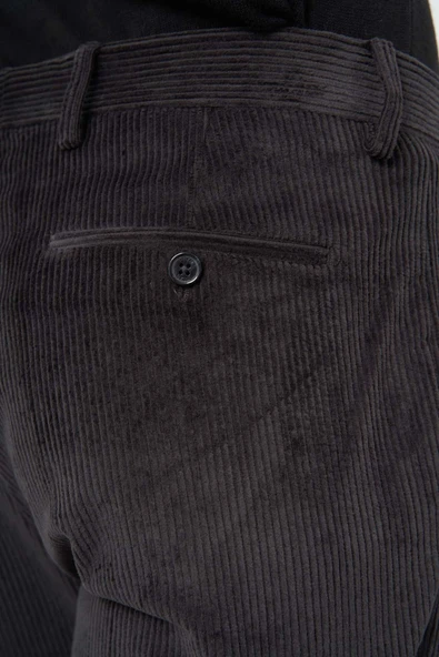 Koyu Antrasit Pamuklu Yandan Cepli Comfort Fit Kadife Pantolon 1003245160 - Resim 4