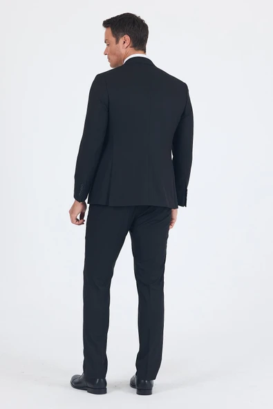 Siyah Düz Bez Ayağı Mono Yaka 2 Düğme 6 Drop Slim Fit Basic Takım Elbise 1001250186_001 - Resim 5