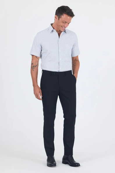 Siyah Esnek Yandan Cepli Slim Fit Classic Pantolon 1003250013 - Resim 3