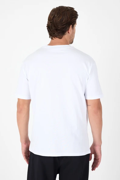 Beyaz Bisiklet Yaka Kısa Kol Slim Fit Pamuklu Tişört 1011250191 - Resim 4