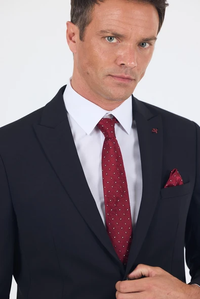 Siyah Kırlangıç Yaka Kelebek Astar 6 Drop Slim Fit   Beli Lastikli Takım Elbise 1001250176 - Resim 5