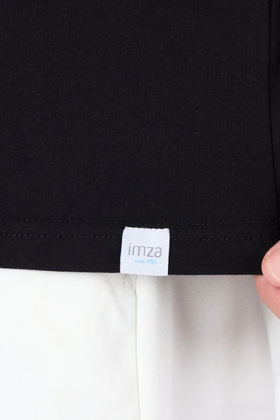 Siyah Bisiklet Yaka Kısa Kol Slim Fit Pamuklu Tişört 1011250191 - Resim 3