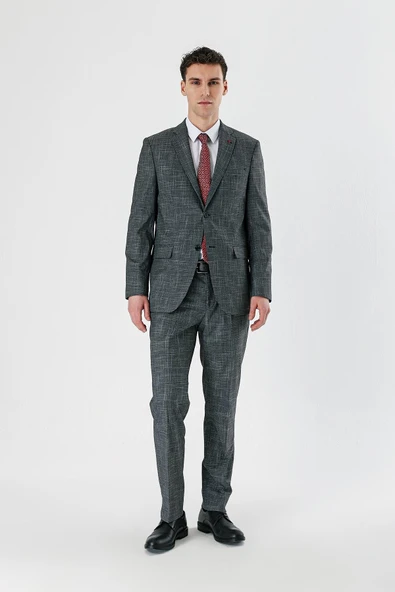 Siyah Ekoseli Mono Yaka Likralı 6 Drop Comfort Fit Rahat Kesim Klasik Takım Elbise 1001240165 - Resim 5