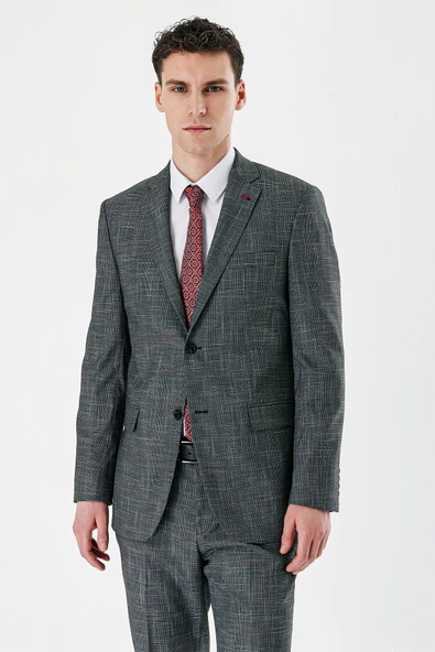 Siyah Ekoseli Mono Yaka Likralı 6 Drop Comfort Fit Rahat Kesim Klasik Takım Elbise 1001240165 - Resim 3