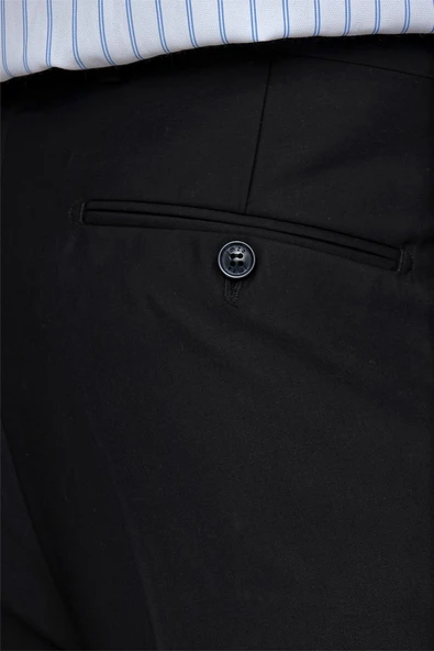 Siyah Gabardin Yan Cep Açık Paça Basic Comfort Fit Esnek Pantolon 1003255005 - Resim 6