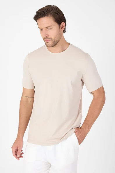 Fındık Kısa Kol Bisiklet Yaka Cepsiz Pamuklu Casual Slim Fit Tişört 1011250165 - Resim 4