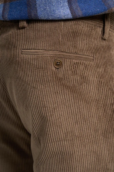 Koyu Bej Pamuklu Yandan Cepli Comfort Fit Kadife Pantolon 1003245160 - Resim 4
