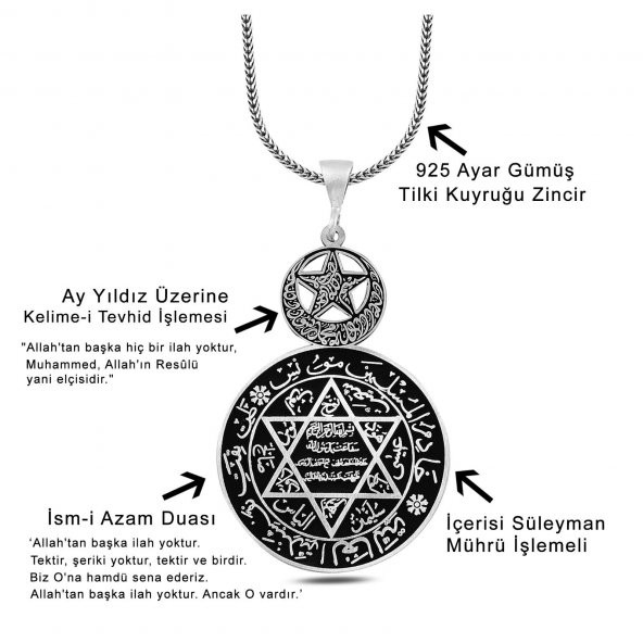 Mührü Süleyman Davut Yıldızı 60 cm 925 Gümüş Kolye - 2