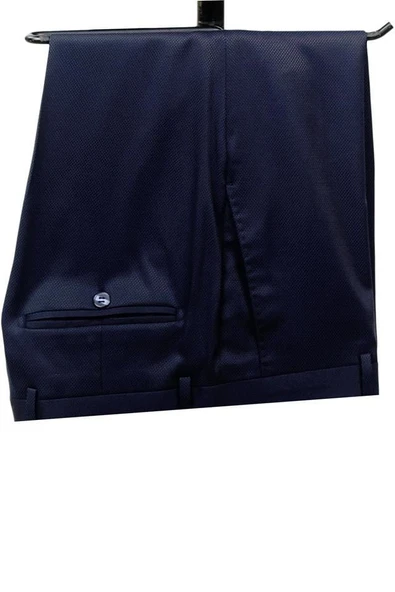 Koyu Lacivert Mono Yaka Astarlı Yelekli 6 Drop Slim Fit Smokin Damatlık 1001210100 - Resim 4