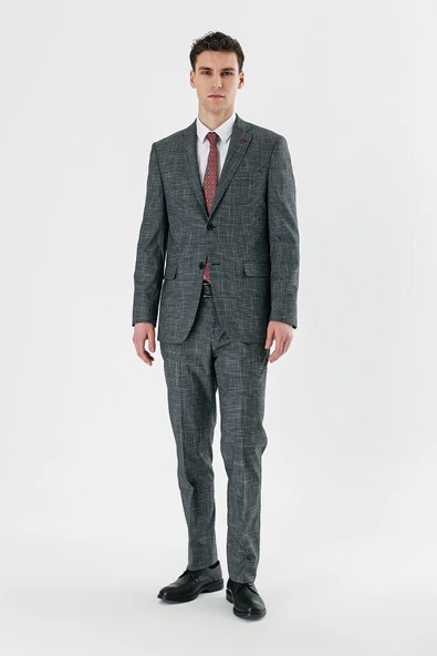 Siyah Ekoseli Mono Yaka Likralı 6 Drop Comfort Fit Rahat Kesim Klasik Takım Elbise 1001240165 - Resim 6