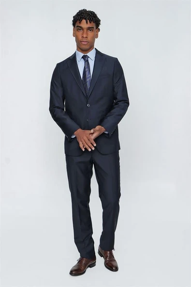 Lacivert Gabardin Mono Yaka 6 Drop Comfort Fit Rahat Kesim Basic Takım Elbise 1001230010 - Resim 2