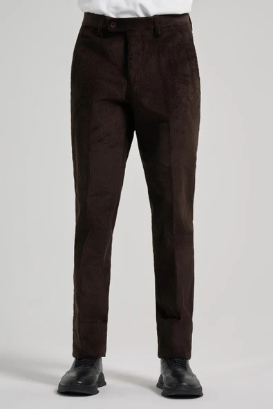 Koyu Kahverengi Pamuklu Yandan Cepli Comfort Fit Kadife Pantolon 1003245160 ürün görseli