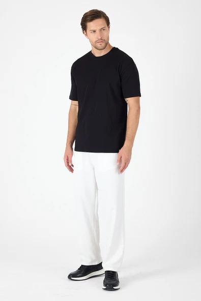 Siyah Bisiklet Yaka Kısa Kol Slim Fit Pamuklu Tişört 1011250191 - Resim 5