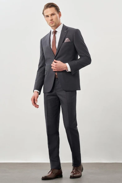 Koyu Antrasit Mono Yaka 6 Drop Comfort Fit Classic Takım Elbise 1001245162 ürün görseli