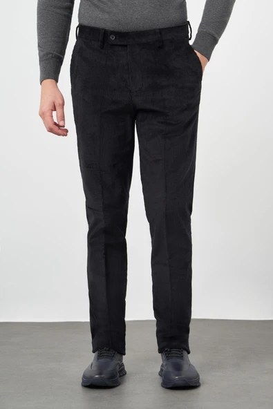 Siyah Pamuklu Yandan Cepli Comfort Fit Kadife Pantolon 1003245160 - Resim 2