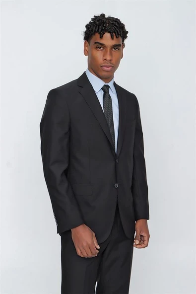 Siyah Gabardin Mono Yaka Tek Yırtmaç 6 Drop Comfort Fit Rahat Kesim Basic Takım Elbise 1001230010 ürün görseli