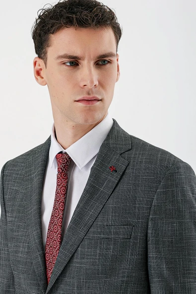 Siyah Ekoseli Mono Yaka Likralı 6 Drop Comfort Fit Rahat Kesim Klasik Takım Elbise 1001240165 - Resim 7