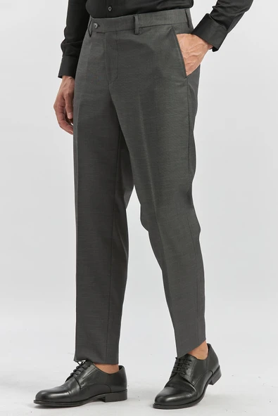 Koyu Antrasit Esnek Yandan Cepli Comfort Fit Classic Pantolon 1003240163 - Resim 3
