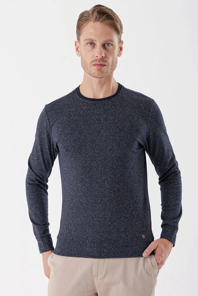 Koyu Lacivert Uzun Kollu Örme Bisiklet Yaka Casual Slim Fit Sweatshirt 1013235101 ürün görseli