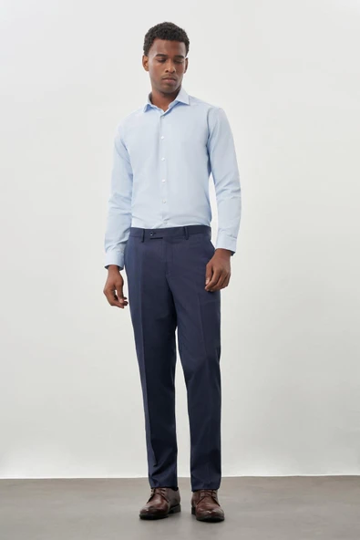 Lacivert Kendinden Desenli Bez Ayağı Yan Cep Comfort Fit Classic Pantolon 1003245166 - Resim 2