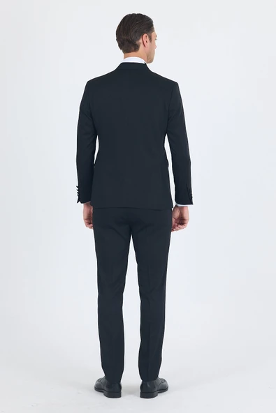 Siyah Kılıç Yaka Kruvaze Slim Fit Ceremony Takım Elbise 1001250203 - Resim 5