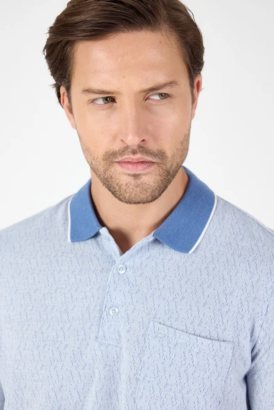 Mavi Kısa Kol Polo Yaka Cepli Classic Standart Beden Tişört 1011250171 - Resim 4