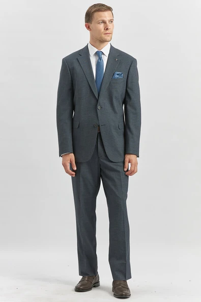 Koyu Lacivert Kendinden Mono Yaka 2 Düğme 4 Drop Comfort Fit Classic Takım Elbise 1001240182 - Resim 5